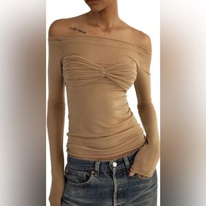 Women's Off Shoulder See Through Slinky Knot Top | Size: Medium